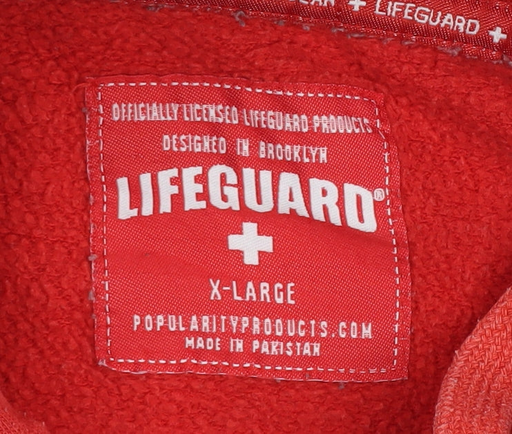 LIFE GUARD Men's Red XL Pullover Hoodie with Logo