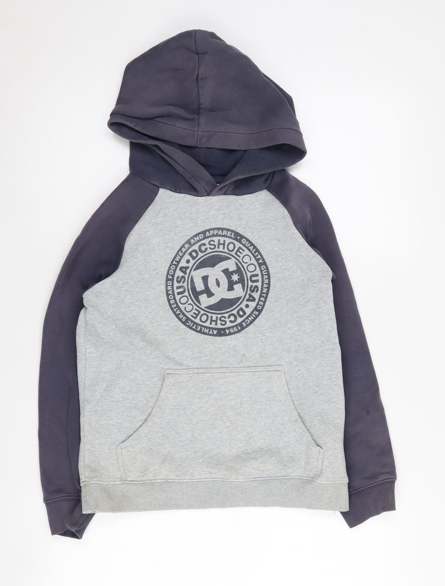 DC Boys Grey Pullover Hoodie with Logo, Size 10