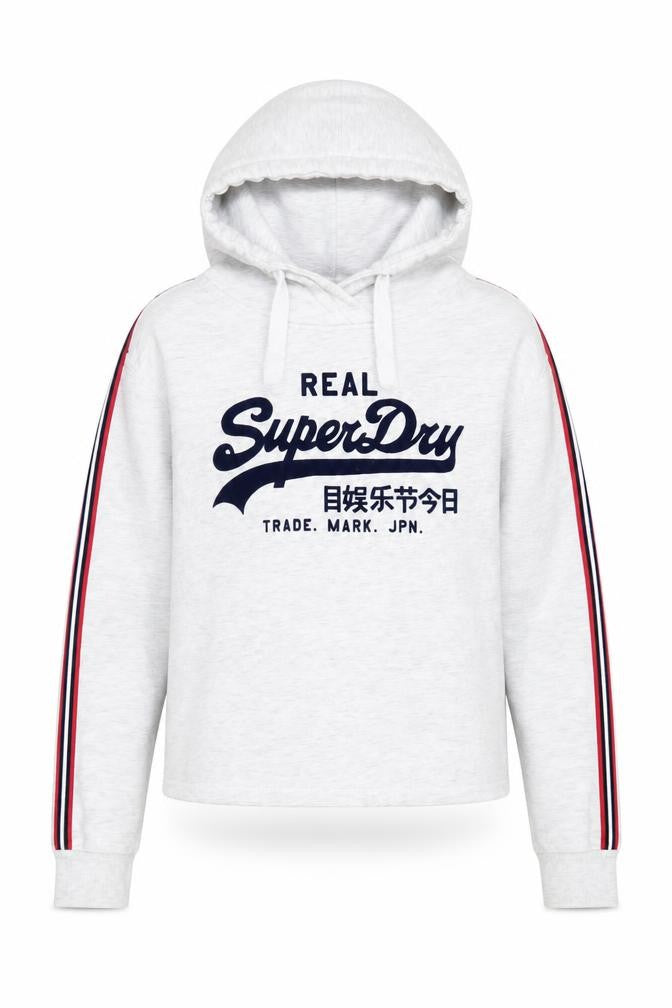 Front view of SuperDry Women's Grey Pullover Hoodie, size 14