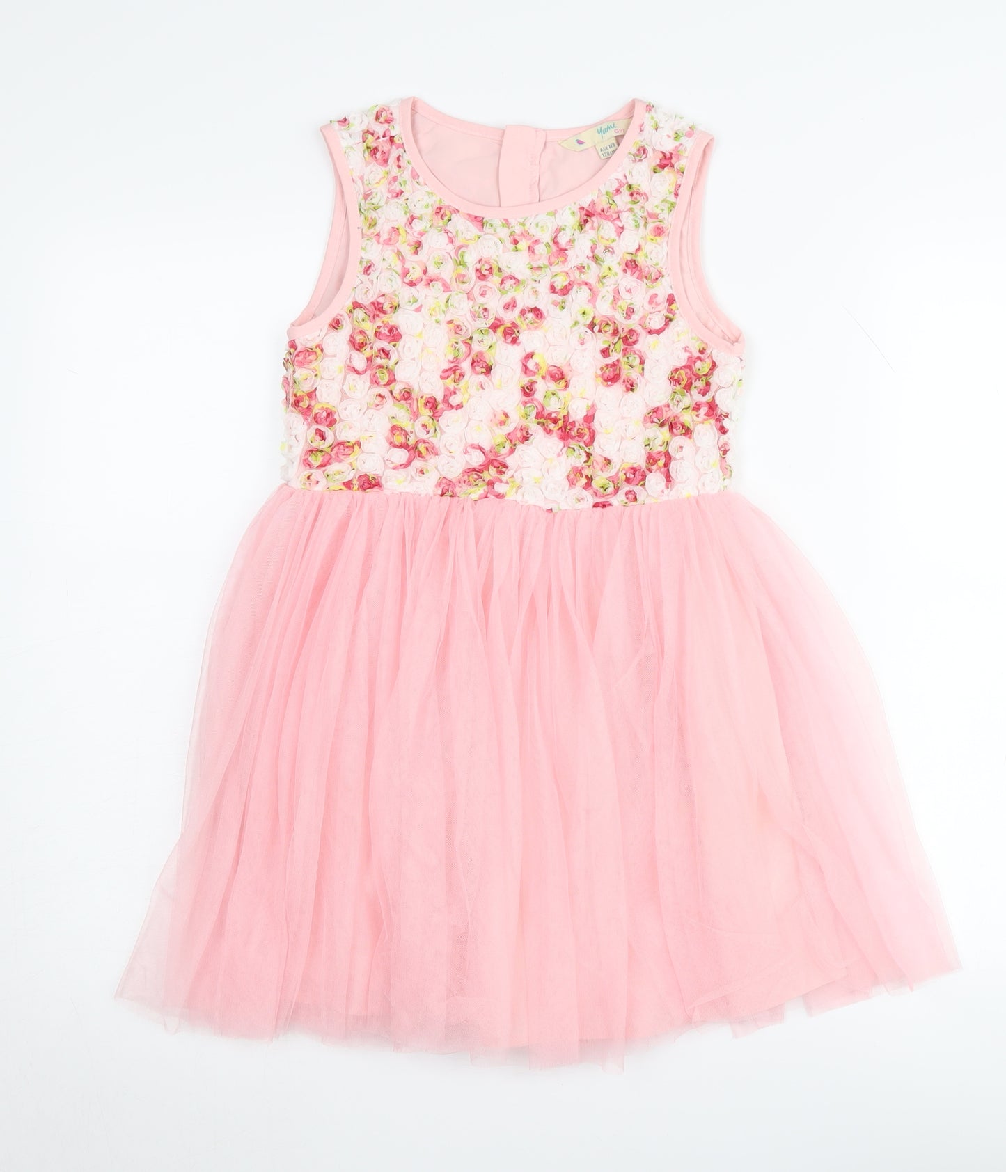 Yumi Girls Pink Floral Embroidered Dress Age 7-8