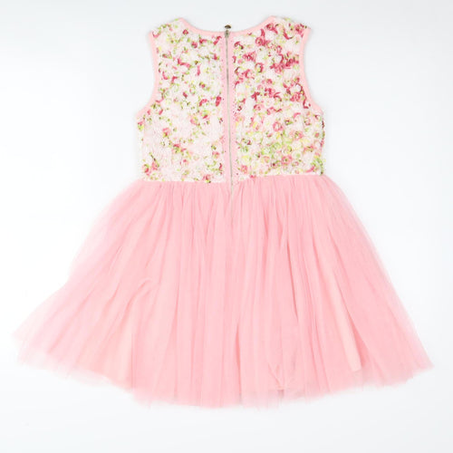 Yumi Girls Pink Floral Embroidered Dress Age 7-8