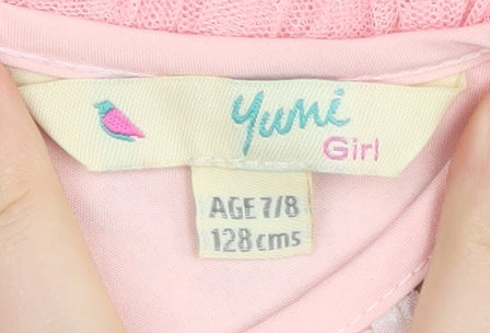 Yumi Girls Pink Floral Embroidered Dress Age 7-8