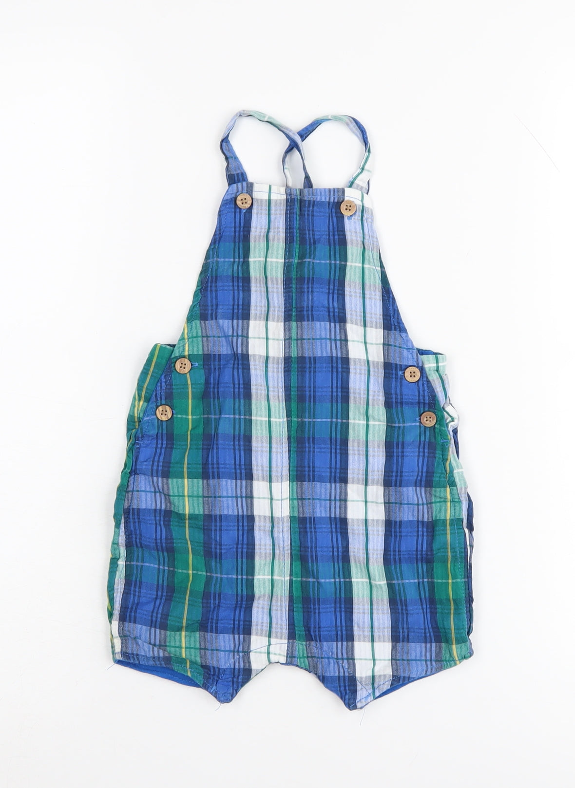 Next Unisex Baby Blue Green Plaid Shorts Suit, 12-18 Months