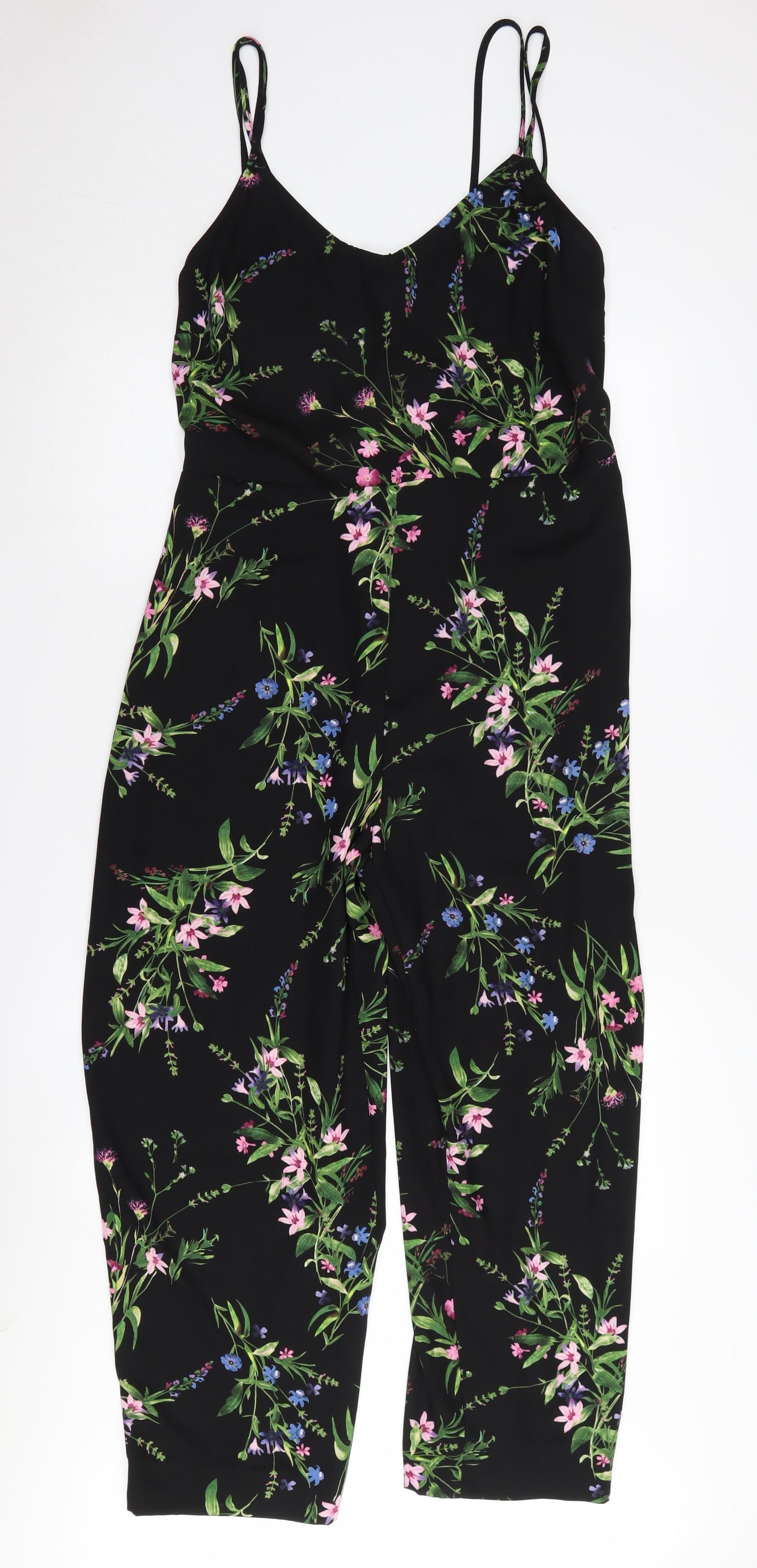 New Look Women's Black Floral Jumpsuit Size 16
