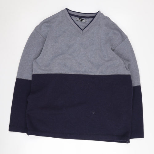 Armando Men's Grey/Blue V-Neck Pullover Jumper M