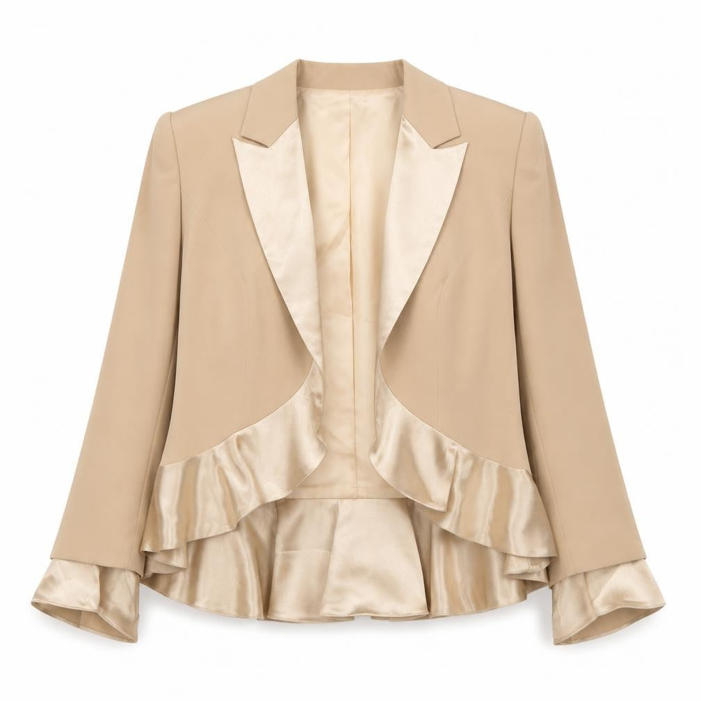 Front view of John Charles Women's Beige Blazer, size 14, Formal Notch Lapel