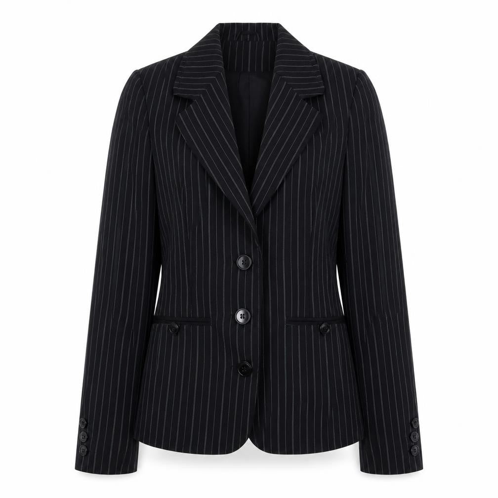 Front view of New Look Women's Black Pinstripe Suit Jacket, size 10