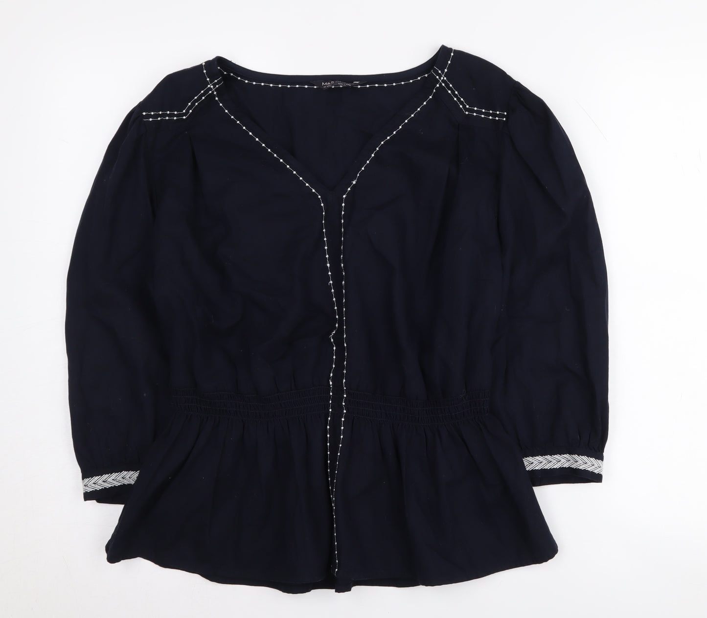 Marks and Spencer Women's Black Embroidered Blouse Size 14