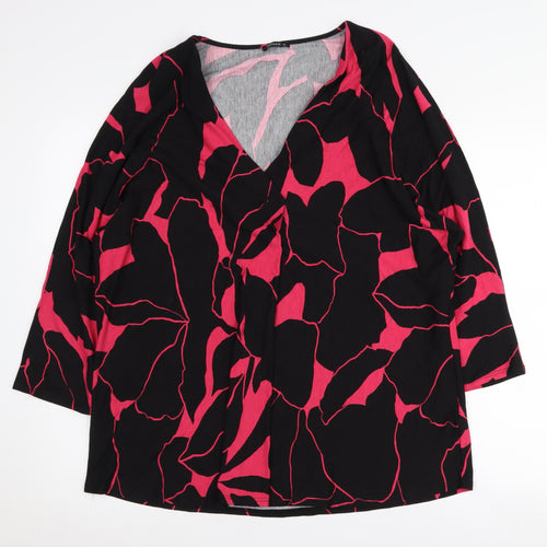 Roman Women's Black Pink Floral Blouse Size 14