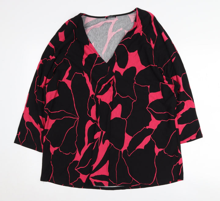 Roman Women's Black Pink Floral Blouse Size 14