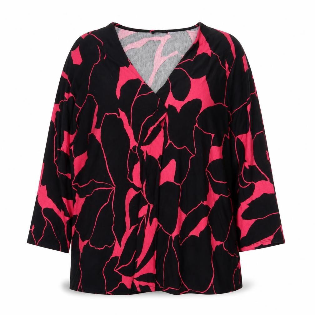 Front view of Roman Women's Black Pink Floral Blouse, size 14