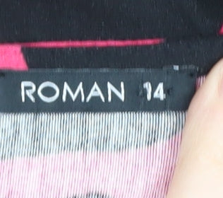 Roman Women's Black Pink Floral Blouse Size 14