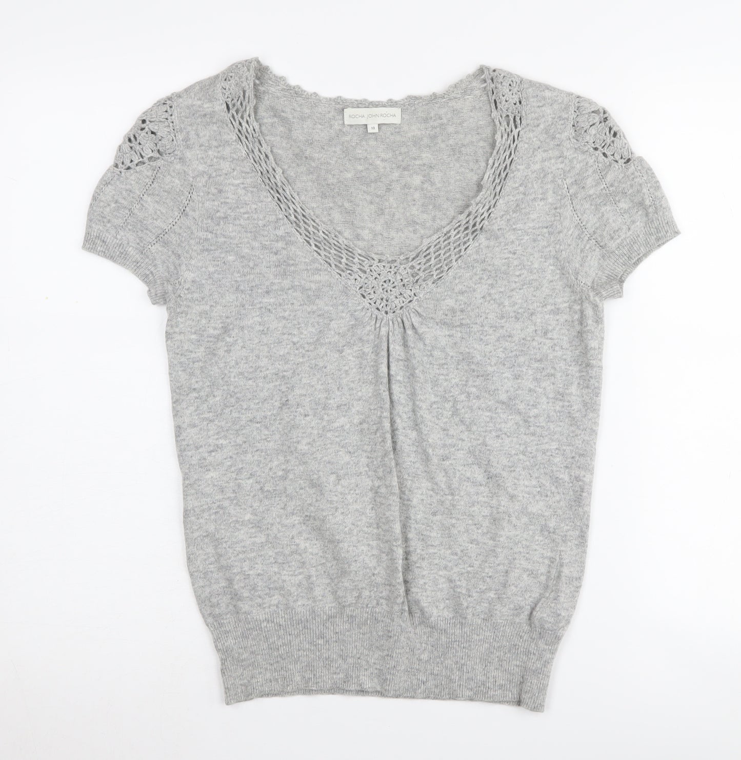 Rocha John Rocha Women's Grey V-Neck Jumper Size 10