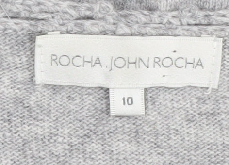 Rocha John Rocha Women's Grey V-Neck Jumper Size 10