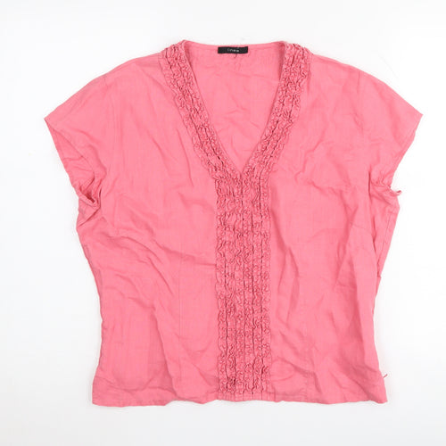 Linea Women's Pink Linen V-Neck Top, Size 14