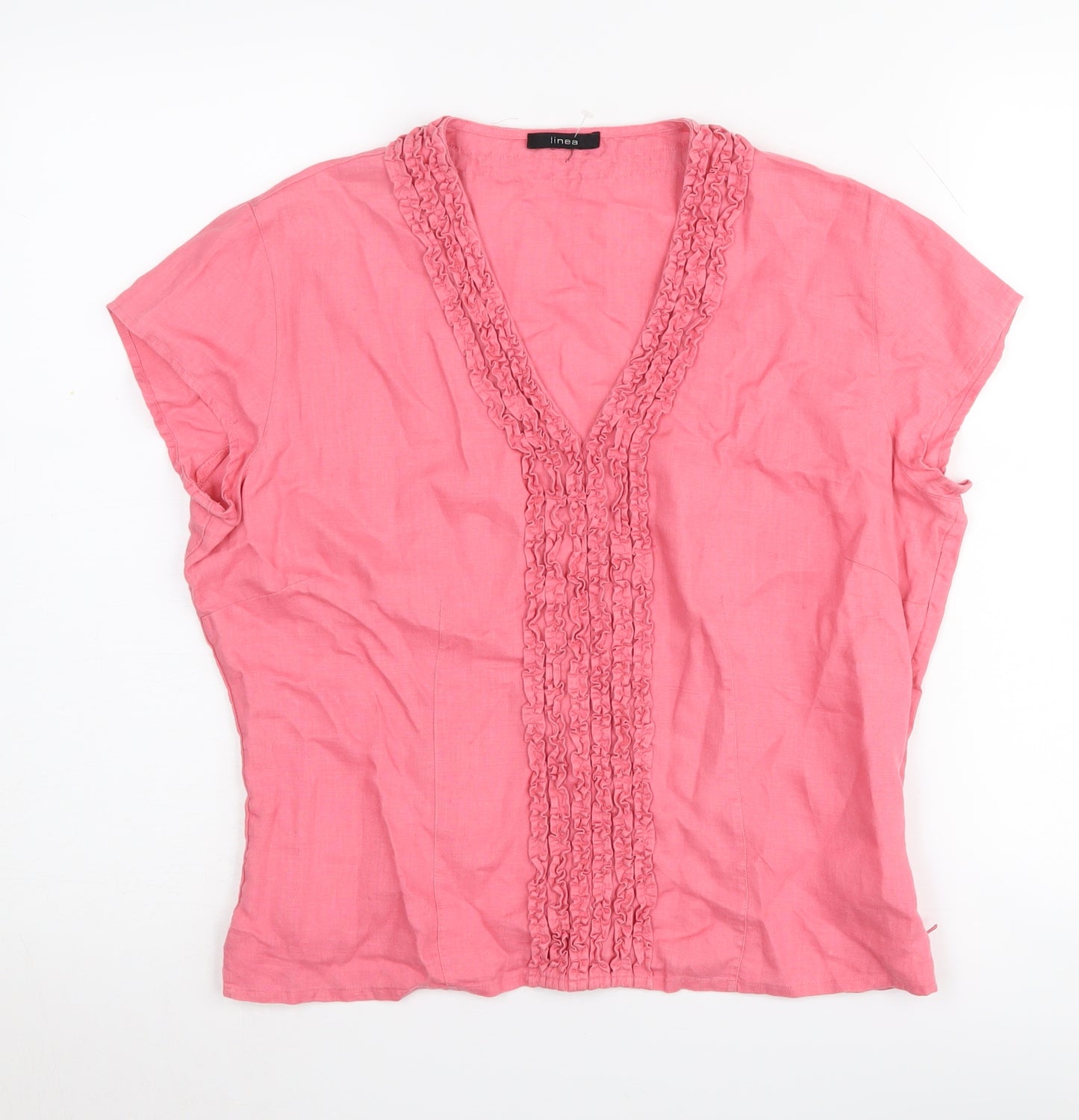 Linea Women's Pink Linen V-Neck Top, Size 14