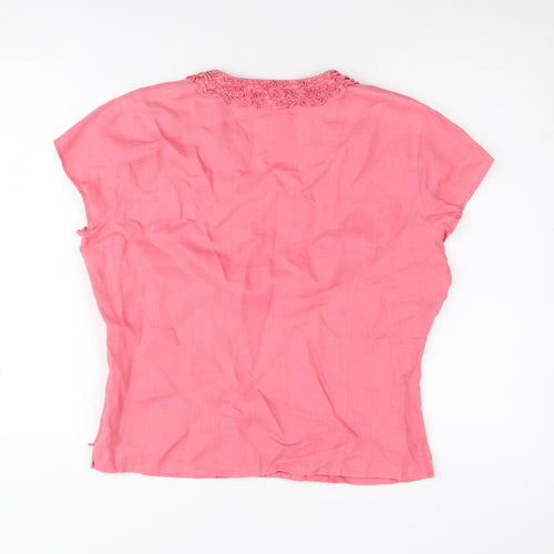 Linea Women's Pink Linen V-Neck Top, Size 14