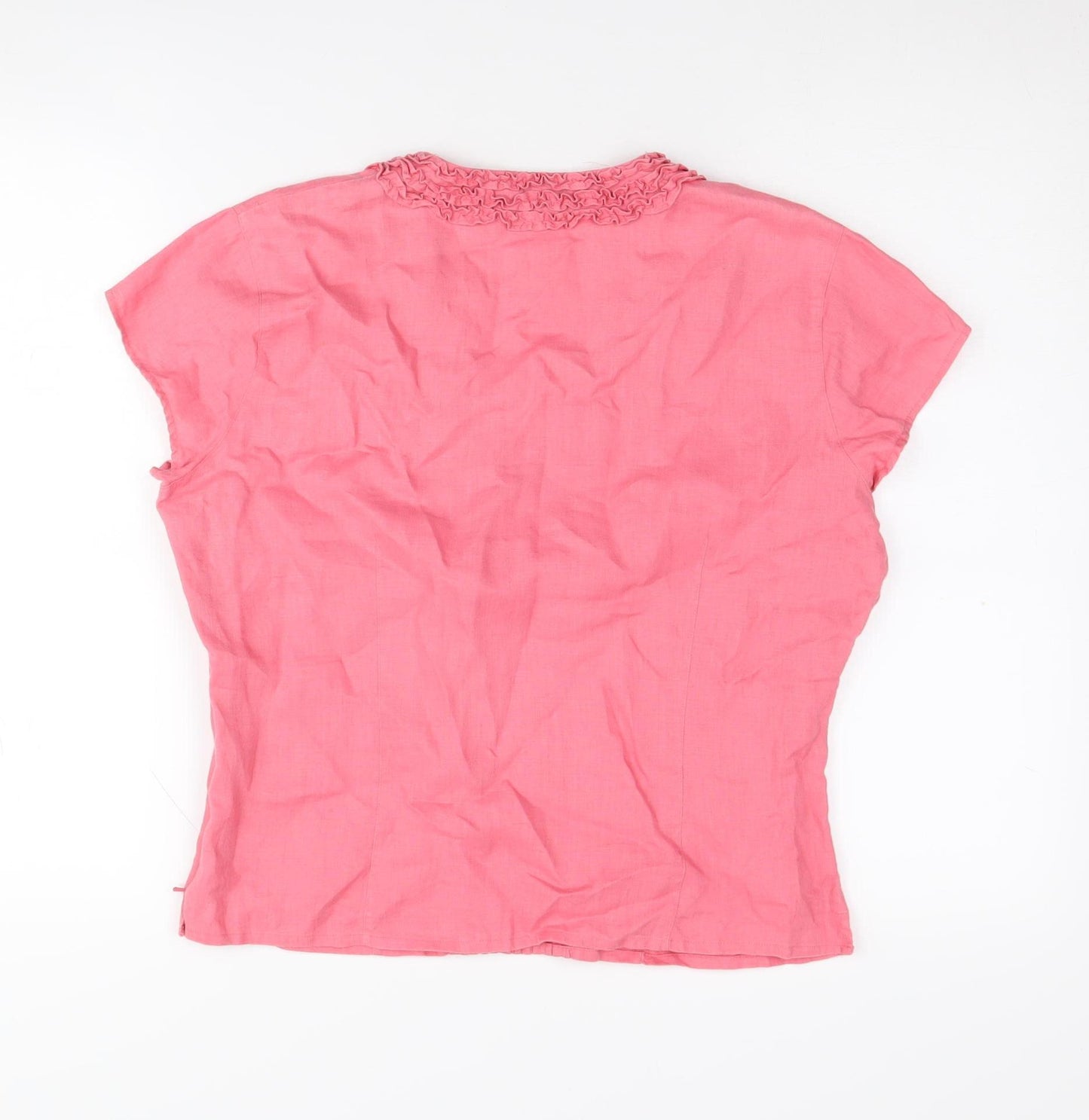Linea Women's Pink Linen V-Neck Top, Size 14