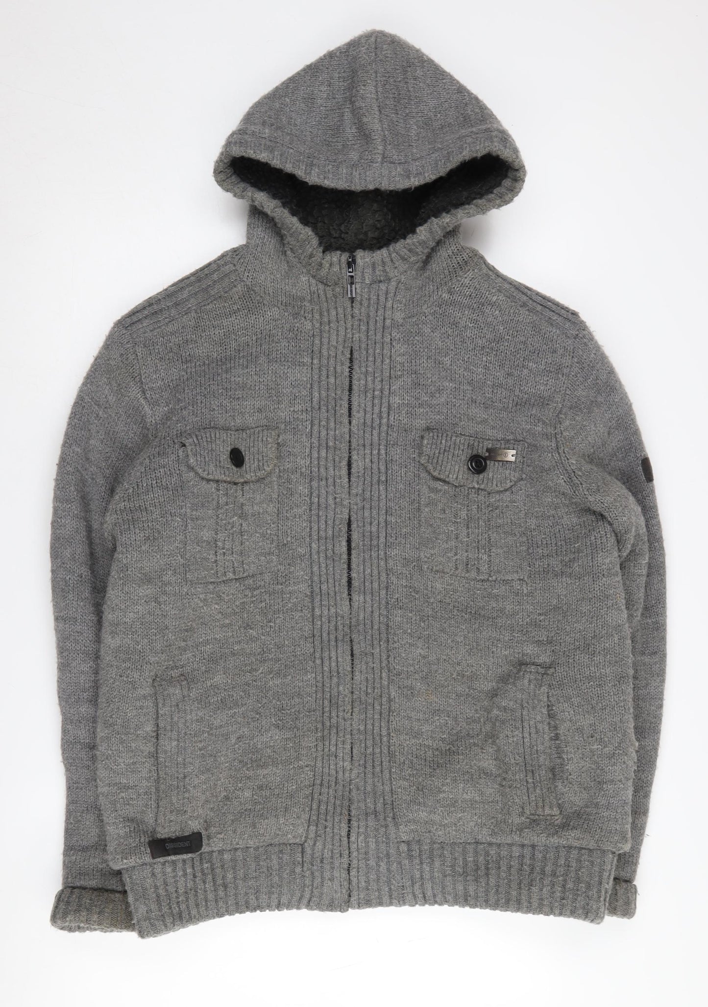Dissident Men’s Grey Hooded Knit Jacket Size L