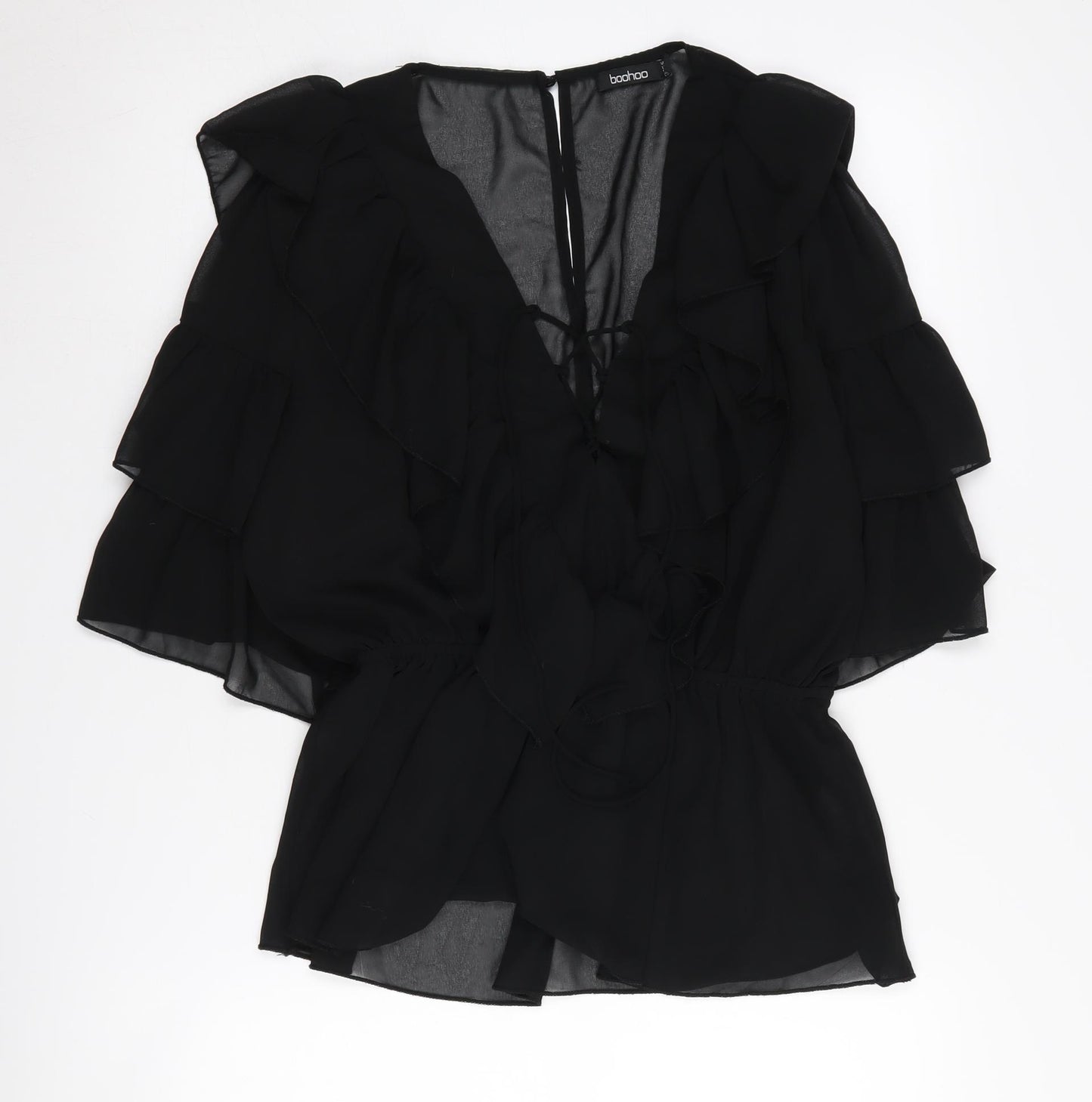 Boohoo Women's Black Chiffon Ruffle Blouse UK 16