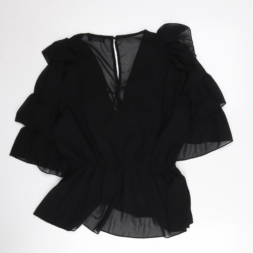 Boohoo Women's Black Chiffon Ruffle Blouse UK 16