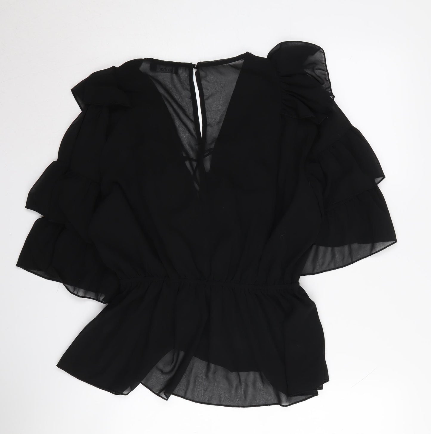 Boohoo Women's Black Chiffon Ruffle Blouse UK 16