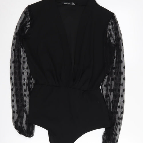 Boohoo Women's Black Polka Dot Bodysuit Size 14