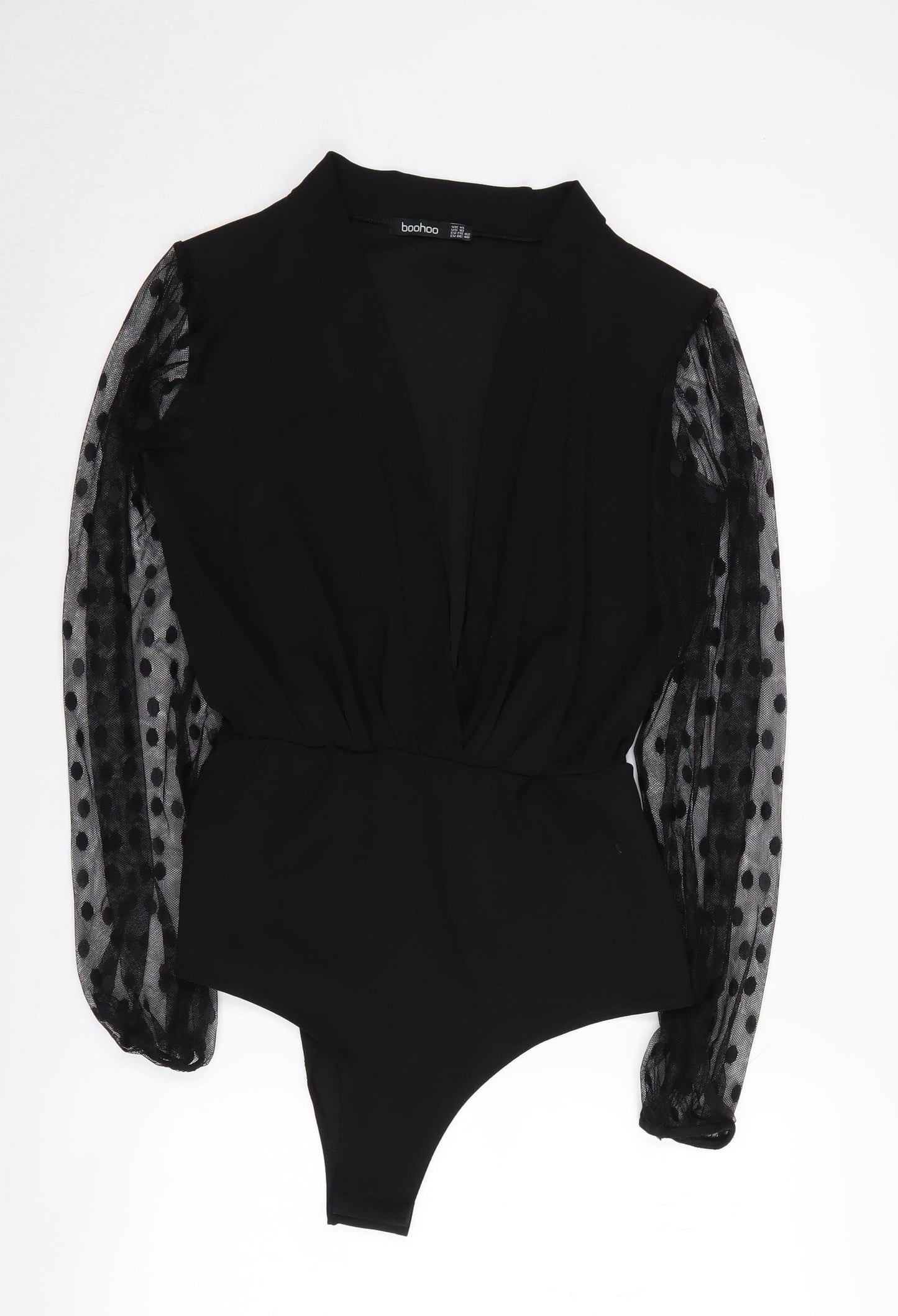 Boohoo Women's Black Polka Dot Bodysuit Size 14
