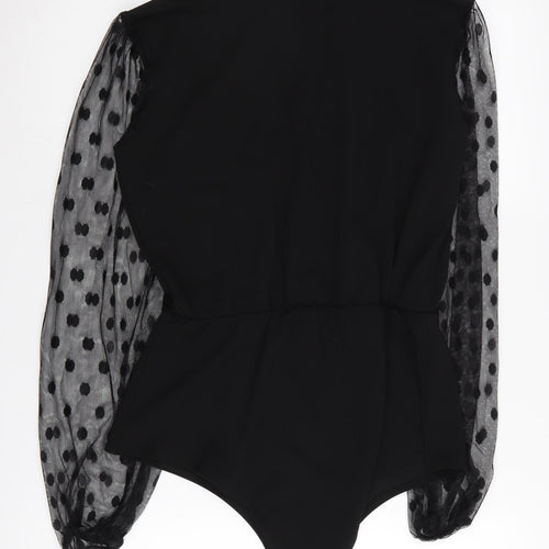 Boohoo Women's Black Polka Dot Bodysuit Size 14