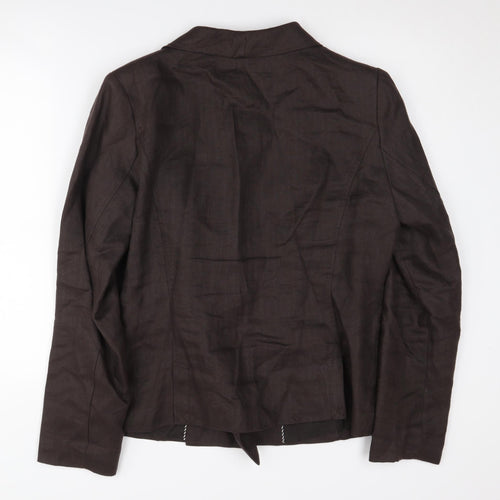 H&M Women Brown Linen Blazer Size 16 Regular Fit