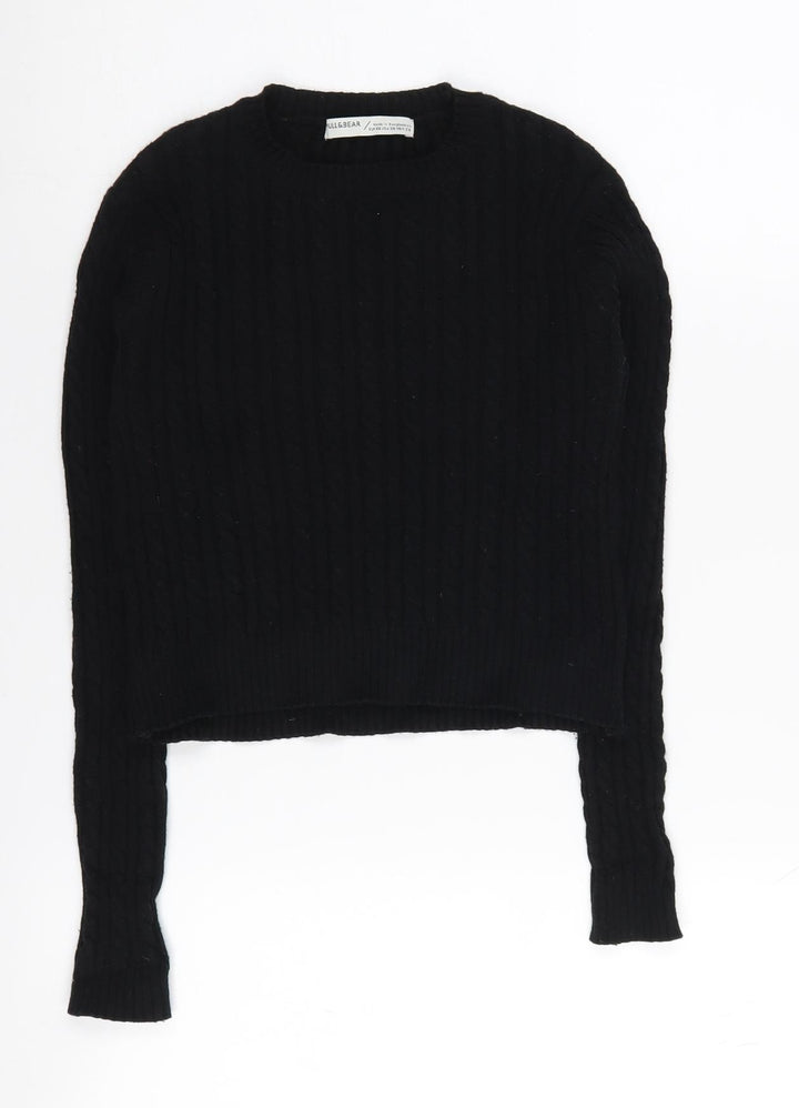 Pull & Bear Womens Black XS Cable-Knit Pullover Jumper