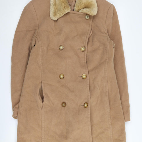 Richards Women's Brown Long Pea Coat UK 10 Fur Collar