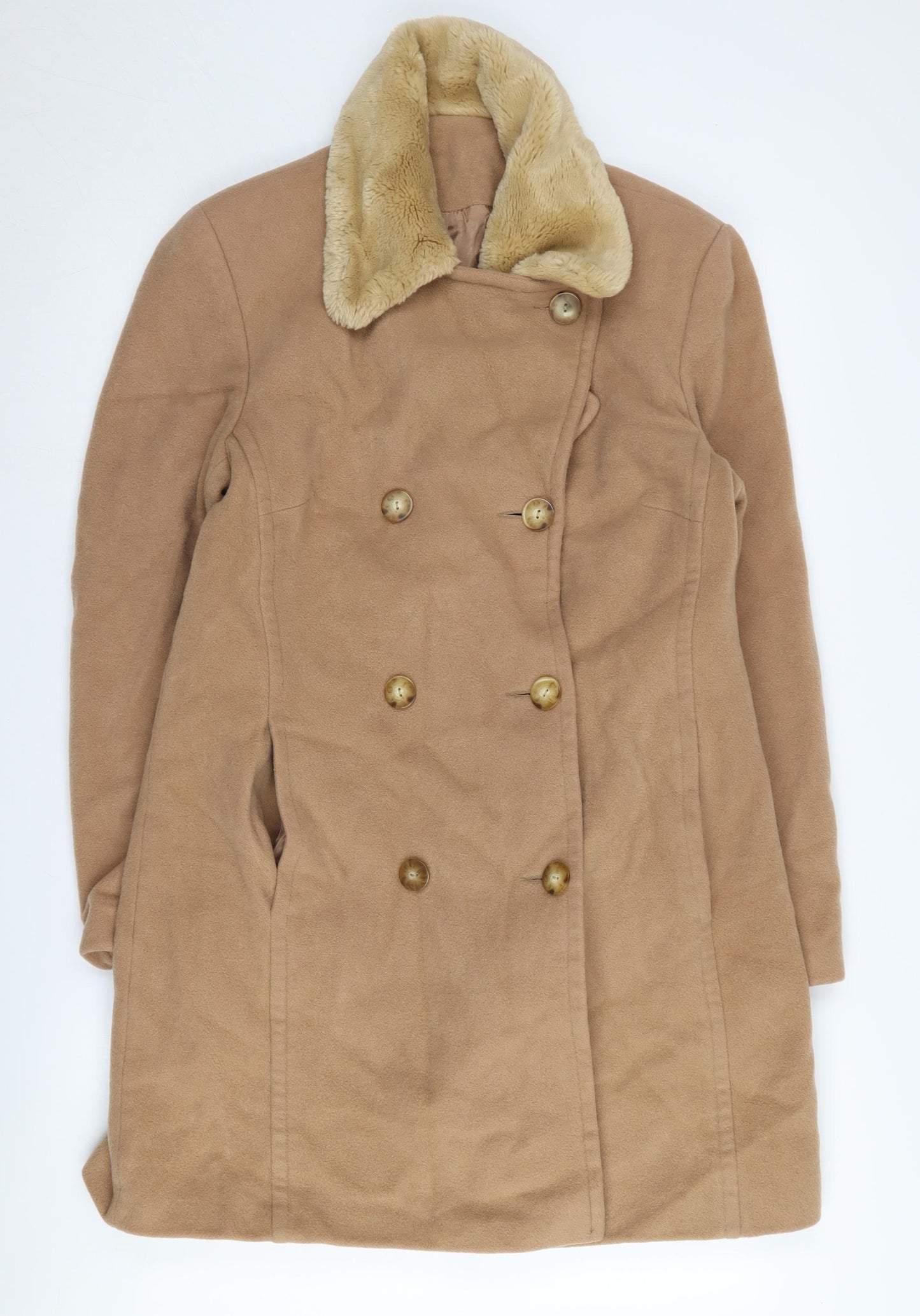 Richards Women's Brown Long Pea Coat UK 10 Fur Collar