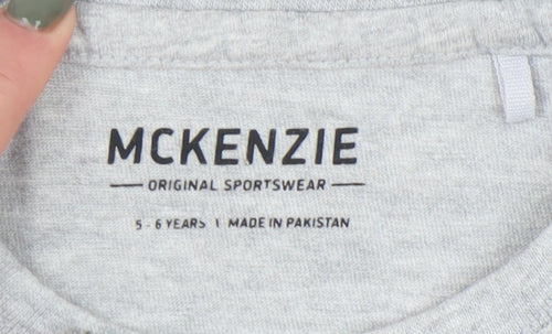 McKenzie Boys Grey Cotton T-Shirt, 5-6 Years, Casual Crew Neck