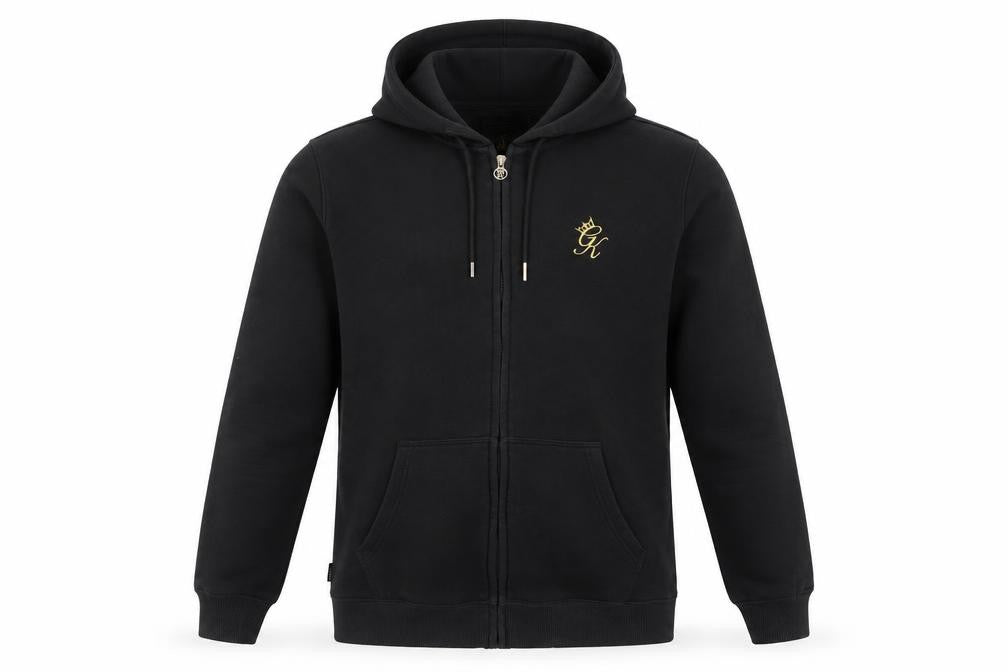 GR King Men's Black Full Zip Hooded Logo Hoodie