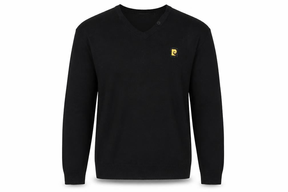 Front view of Pierre Cardin Men's Black V-Neck jumper, size L