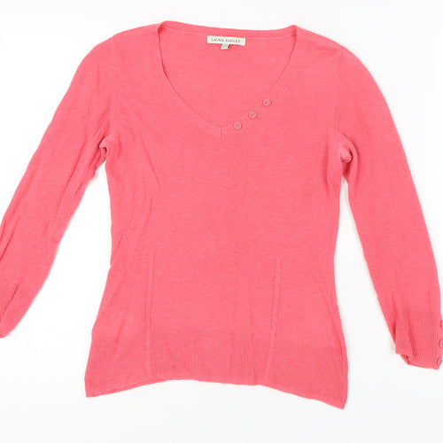 Laura Ashley Women's Pink V-Neck Pullover Jumper