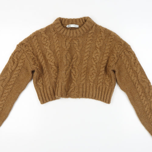 Zara Women's Brown Cable-Knit Pullover Jumper Size 8