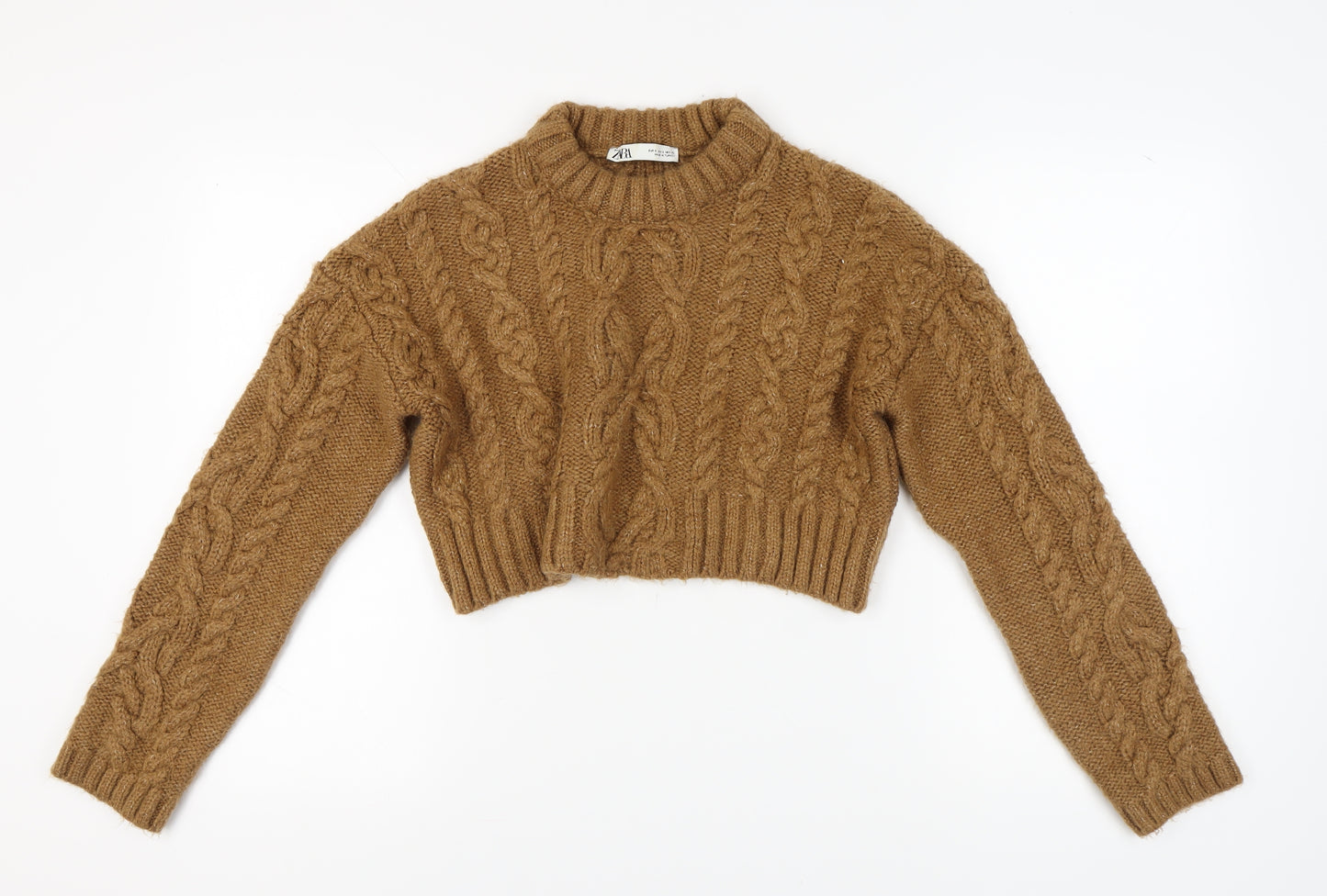 Zara Women's Brown Cable-Knit Pullover Jumper Size 8