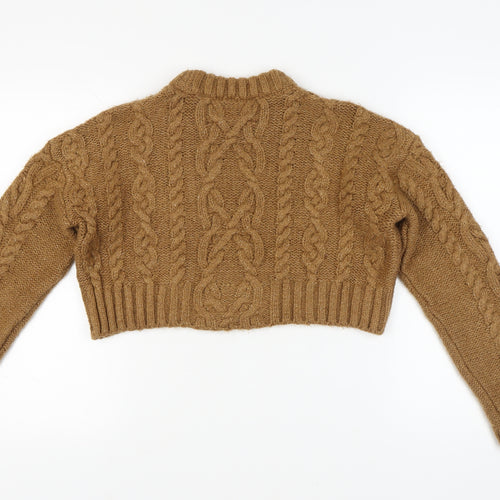 Zara Women's Brown Cable-Knit Pullover Jumper Size 8