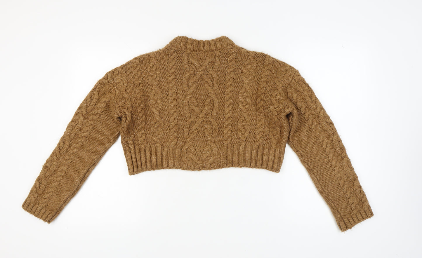 Zara Women's Brown Cable-Knit Pullover Jumper Size 8
