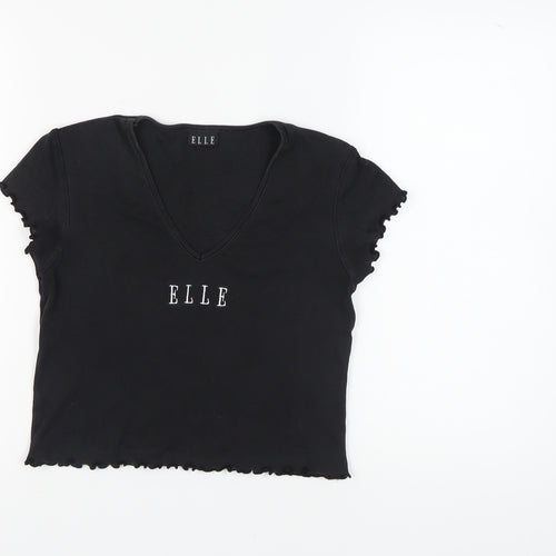 ELLE Women's Black V-Neck T-Shirt, Size M