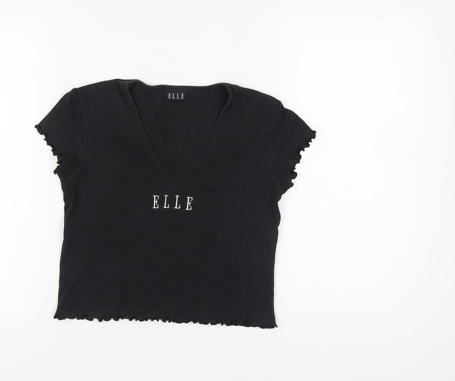 ELLE Women's Black V-Neck T-Shirt, Size M