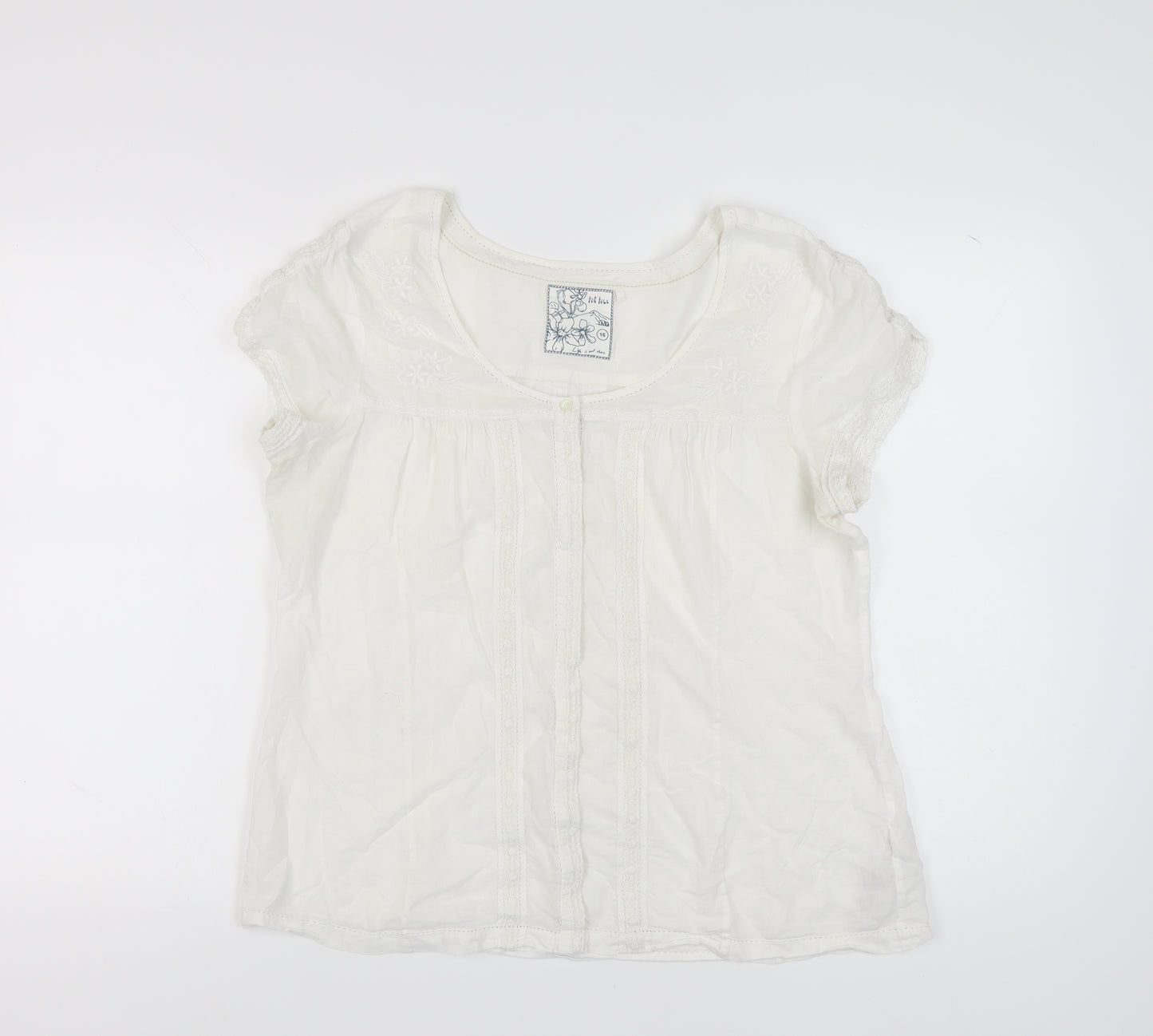 Fat Face Women White Size 16 Embroidered Blouse