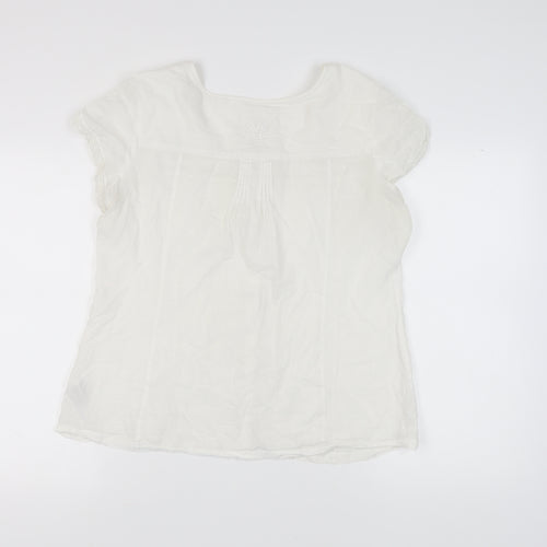 Fat Face Women White Size 16 Embroidered Blouse