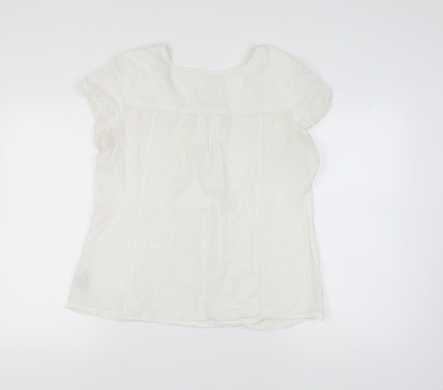 Fat Face Women White Size 16 Embroidered Blouse