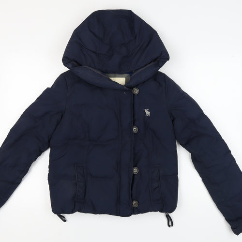 Abercrombie & Fitch Women's Blue Hooded Puffer Jacket