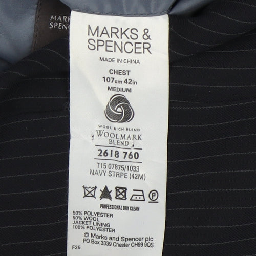 Marks and Spencer Men's Blue Striped Blazer Size 42R