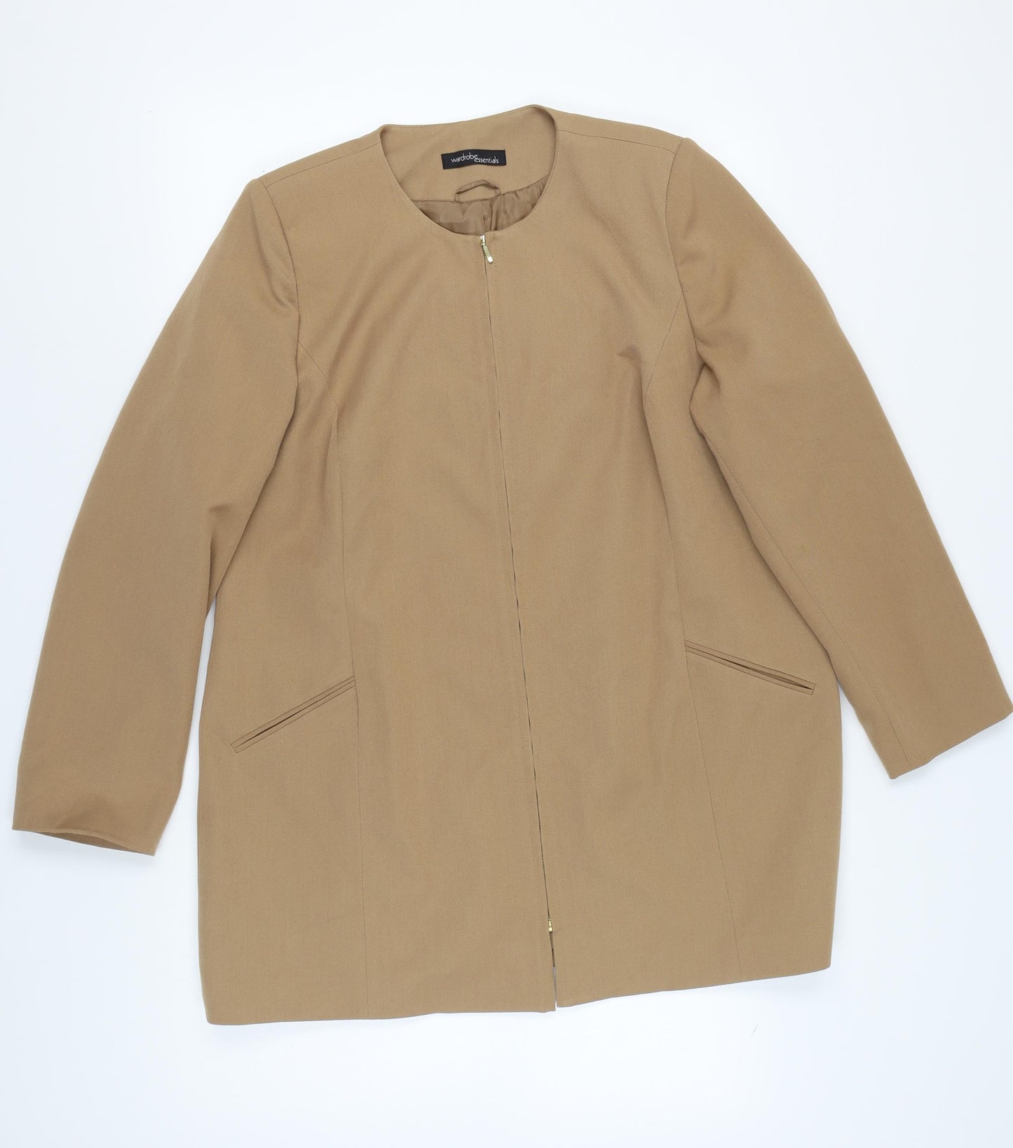 Wardrobe Essentials Women's Beige Coat, Size 18, Casual Zip