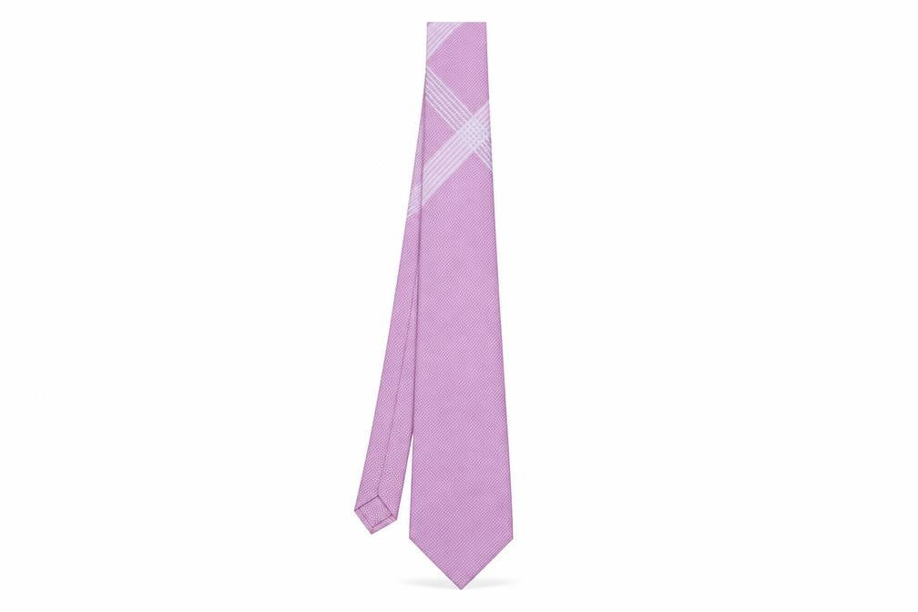 Front view of Daniel Hechter Men's Pink Silk Check Pattern Tie